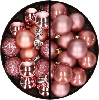 36x stuks kunststof kerstballen roze en oudroze 3 en 4 cm - Kerstbal