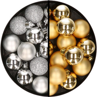 36x stuks kunststof kerstballen zilver en goud 3 en 4 cm - Kerstbal Goudkleurig