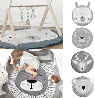 37.4inch Soft Round Cartoon Animal Non-Slip Baby Play Mat Infant Creeping Mat Toddler Crawling Carpet Kids Playing Games Pad Rug