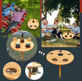 37 @ Wijn Houder Houten Tafel Outdoor Bier En Wijn Tafel Met Flesopener Ronde Opvouwbare Draagbare Wijn Tafel Voor camping Strand