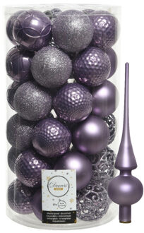 37x stuks kunststof kerstballen 6 cm incl. matte glazen piek lila paars - Kerstbal