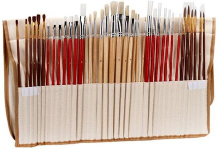 38 Stuks Penselen Set Met Canvas Tas Voor Olie Acryl Aquarel Lange Houten Handvat Multifunctionele Borstel Kunst Levert