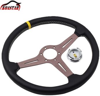 380 Mm 370 Mm Klassieke Lederen Stuurwiel Met Nd Hoorn Universele 15 Inch Nd Racing Auto Stuurwiel Met gumetal Spoke zwart met logo