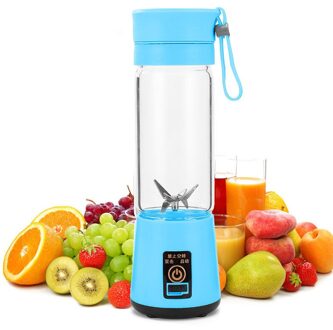 380Ml 4/6 Blades Handhels Juicer Fles Draagbare Mini Usb Elektrische Fruit Citrus Lemon Juicer Blender Squeezer Ruimer Machine 6 Blades / Blauw