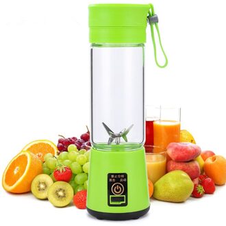 380Ml 4/6 Blades Handhels Juicer Fles Draagbare Mini Usb Elektrische Fruit Citrus Lemon Juicer Blender Squeezer Ruimer Machine 6 Blades / groen