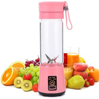 380Ml 4/6 Blades Handhels Juicer Fles Draagbare Mini Usb Elektrische Fruit Citrus Lemon Juicer Blender Squeezer Ruimer Machine 6 Blades / roze