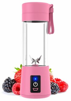 380Ml 6 Blades Draagbare Blender Elektrische Fruitpers Huishoudelijke Oranje Citruspers Voor Kind Thuis Keuken Mixer Smoothie Maken roze