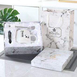 380Ml Cartoon Panda Keramische Mok Glas Creatieve Schattige Paar Cup Koffie Melk Cup Kantoor Beker Met Deksel Lepel Meisje A met gift doos