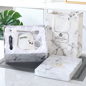 380Ml Cartoon Panda Keramische Mok Glas Creatieve Schattige Paar Cup Koffie Melk Cup Kantoor Beker Met Deksel Lepel Meisje B met gift doos