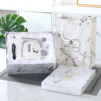 380Ml Cartoon Panda Keramische Mok Glas Creatieve Schattige Paar Cup Koffie Melk Cup Kantoor Beker Met Deksel Lepel Meisje D met gift doos