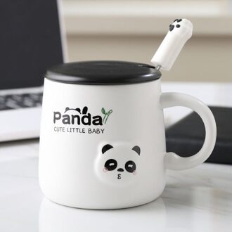 380Ml Cartoon Panda Keramische Mok Glas Creatieve Schattige Paar Cup Koffie Melk Cup Kantoor Beker Met Deksel Lepel Meisje