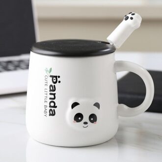 380Ml Cartoon Panda Keramische Mok Glas Creatieve Schattige Paar Cup Koffie Melk Cup Kantoor Beker Met Deksel Lepel Meisje