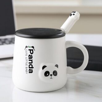380Ml Cartoon Panda Keramische Mok Glas Creatieve Schattige Paar Cup Koffie Melk Cup Kantoor Beker Met Deksel Lepel Meisje
