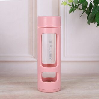 380Ml Mini Transparant Thee Glas Water Flessen Voor Meisjes Bpa Gratis Outdoor Water Fles Met Draagbare Touw Reizen Thee glas Cup Roze