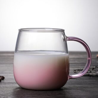 380Ml Nordic Style Single Layer Thee Mok Creatieve Kleur Handvat Bloem Kopje Thee Eenvoudige Ronde Melk Glas Koffie Sap cup Gradient roze