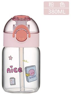 380Ml Schattige Beer Transparant Glas Water Fles Met Stro Draagbare Sport Drinkwater Flessen Grote Capaciteit Water Cup WQ88 * roze