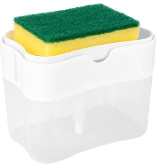 385Ml Zeep Organizer Reinigingsvloeistof Dispenser Container Handpers Zeep Pomp Met Spons Houder Keuken Tool wit