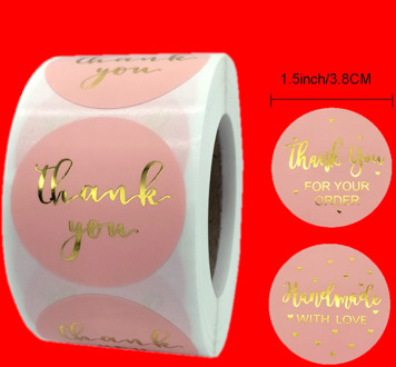 38MM Pink Thank You Stickers Gold Labels Adhesive Stationery Scrapbooking Small Business Stickers Roll For Packaging Gift Bags