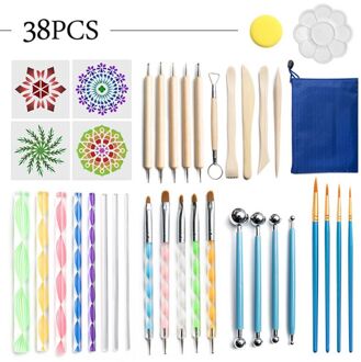 38Pcs Mandala Puntjes Gereedschap Set Voor Schilderen Rock Klei Aardewerk Art Craft Stencil Acryl Stok