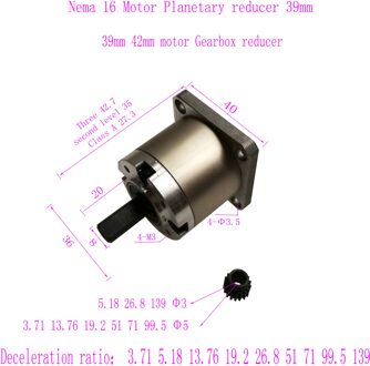 39/42 Planetaire Gear Versnellingsbak 42 Stappenmotor Verloopstuk NEMA17 Planetaire Versnellingsbak