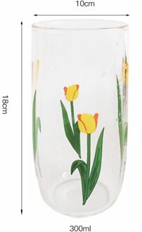 390Ml Japan En Zuid-korea Ins Handgeschilderde Tulp Bloem Glazen Beker Huishoudelijke Hittebestendig Drinkbeker grote Buik Mousse Cup geel Tulip