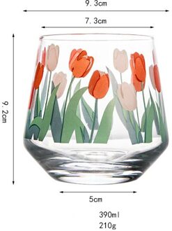 390Ml Japan En Zuid-korea Ins Handgeschilderde Tulp Bloem Glazen Beker Huishoudelijke Hittebestendig Drinkbeker grote Buik Mousse Cup Tulip
