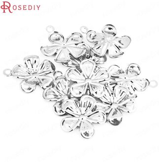 (39430)30 Stuks 17.5X15.5Mm Zilver Kleur Messing 5 Bloemblaadjes Bloem Plum Charms Hangers Sieraden Maken Levert Diy Accessoires