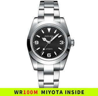 39mm Automatic Mechanical Luxury Watch Explorer Homage Black Dial 100M Water Resistant