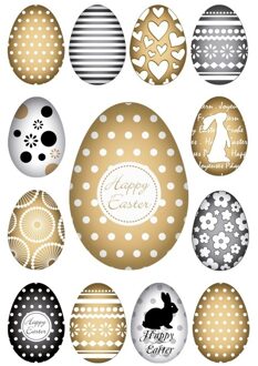 39x Goud/zwarte paaseieren stickers met deco print