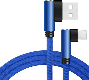 3A Micro USB Kabel 90 graden Snelle Oplader Voor Samsung S6 Huawei Xiaomi Android Telefoon Microusb Cord Opladen Data USB kabel blauw / 2m