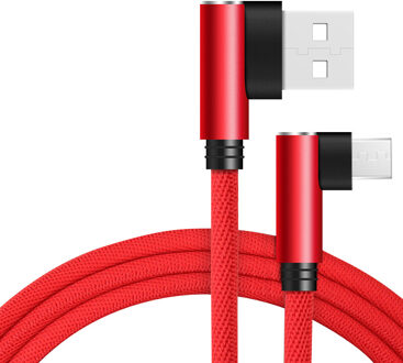 3A Micro USB Kabel 90 graden Snelle Oplader Voor Samsung S6 Huawei Xiaomi Android Telefoon Microusb Cord Opladen Data USB kabel rood / 2m