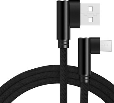 3A Micro USB Kabel 90 graden Snelle Oplader Voor Samsung S6 Huawei Xiaomi Android Telefoon Microusb Cord Opladen Data USB kabel zwart / 2m