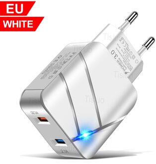 3A Usb Charger Quick Charge 3.0 Mobiele Telefoon Laders Voor Iphone Samsung Xiaomi Huawei Tablet 2 Poort Led Verlichting Muur lader EU wit