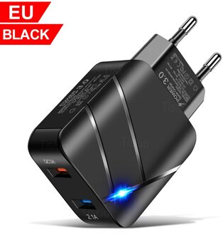 3A Usb Charger Quick Charge 3.0 Mobiele Telefoon Laders Voor Iphone Samsung Xiaomi Huawei Tablet 2 Poort Led Verlichting Muur lader EU zwart
