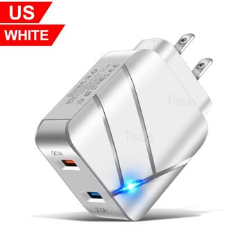 3A Usb Charger Quick Charge 3.0 Mobiele Telefoon Laders Voor Iphone Samsung Xiaomi Huawei Tablet 2 Poort Led Verlichting Muur lader US wit