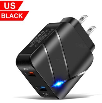 3A Usb Charger Quick Charge 3.0 Mobiele Telefoon Laders Voor Iphone Samsung Xiaomi Huawei Tablet 2 Poort Led Verlichting Muur lader US zwart