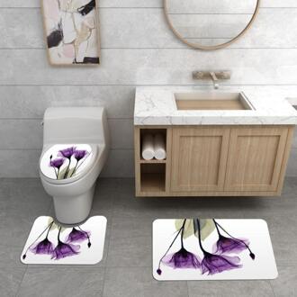 3D 4 Pcs Badkamer Douchegordijn Bloem Print Duurzaam Waterdicht Bad Gordijn Set Wc Cover Mat Antislip badkamer Tapijt Set 3stk
