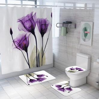 3D 4 Pcs Badkamer Douchegordijn Bloem Print Duurzaam Waterdicht Bad Gordijn Set Wc Cover Mat Antislip badkamer Tapijt Set 4stk