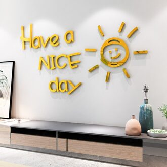 3D Acryl Glimlach Zon Mirro Muurstickers Voor Kinderen Slaapkamer Woonkamer Decoratie Diy Hebben Mooie Dag Stickers Muur Decor goud / 80x46cm