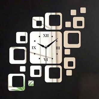 3D Acryl Wandklok Horloge Klokken Pleinen Quartz Spiegel Muurstickers Moderne Diy Stickers Woonkamer Keuken Home Decor zilver