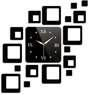 3D Acryl Wandklok Horloge Klokken Pleinen Quartz Spiegel Muurstickers Moderne Diy Stickers Woonkamer Keuken Home Decor zwart