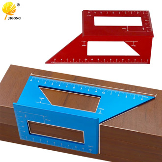 3D Aluminum Alloy Angle Measuring Square Woodworking Scribe Measuring Ruler Measure Tool with Gauge and Ruler