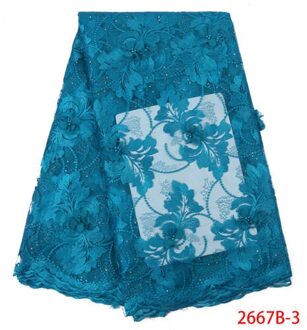 3D Bloem Kant Stof Franse Tule Kant Stof Afrikaanse Borduurwerk met Kralen voor Bruiloft KS2667B-6 afbeelding 3