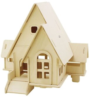 3D bouwpakket - huis met puntdak - 22 x 17 x 20 cm - triplex hout - knutselpakket Beige