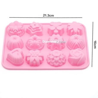 3D Cake Bakvorm Siliconen Zeep Mold12 Holte Diy Food Grade Bakken Pan Tray Mallen Snoep Maken Tool roze