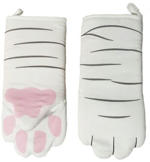 3D Cartoon Kat Ovenwanten Poten Lange Katoenen Bakken Isolatie Magnetron Hittebestendige Antislip Leuke Dier Handschoenen 1pc wit