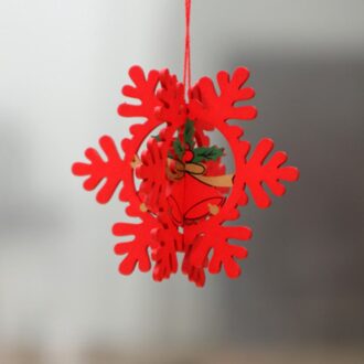 3D Christmas Ornament Wooden Hanging Pendants Star Xmas Tree Bell Christmas Decorations for Home Party S55 rood sneeuwvlok