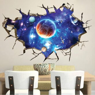 3D Cosmic Space Planet gebroken muurstickers voor kinderkamer slaapkamer stickers kinderkamer woondecoratie muurschildering breken de muur behang