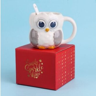 3D Creatieve Uil Koffie Cup Keramische Grappige Vogel Mok Met Cover Collection Voor Vrienden Liefhebbers wit