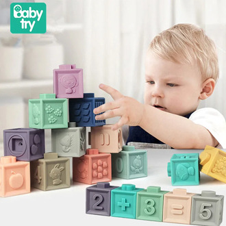 3D Cubes Soft Plastic Blocks for Baby Toys 0 12 Months for Montessori Toys for Kids Baby Rubber Teethers Bath Toys Juguetes Bebe